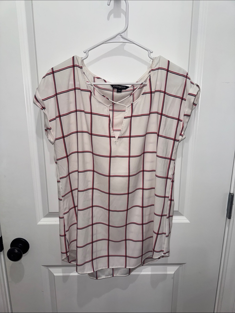 Express Cream Blouse with Red Windowpane Check